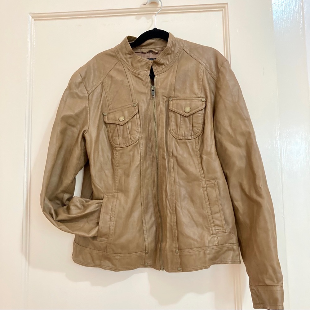 New petite tan leather jacket